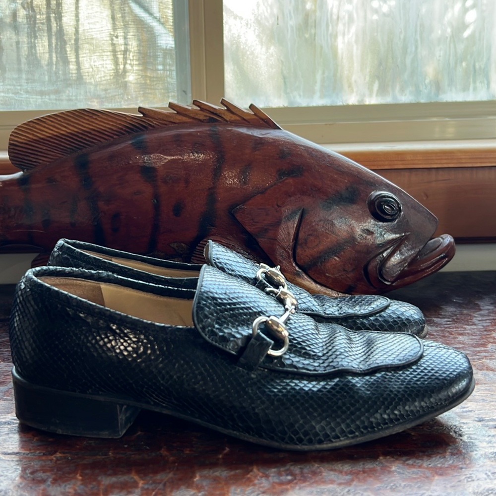 Gucci Black Python Snakeskin Silver Horse Bit Buc… - image 7